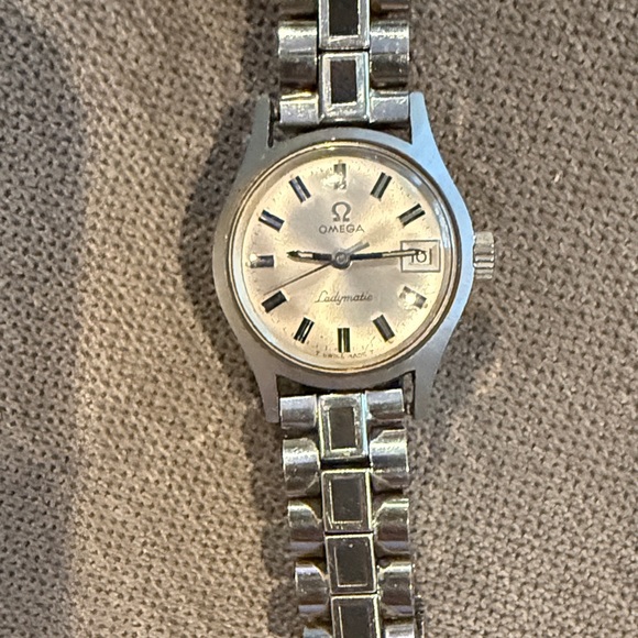 Omega Ladymatic Silver Watch with Black Accents